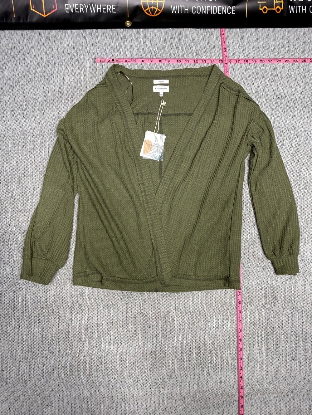 blu pepper Cozy Life Green Waffle Knit Cardigan Sweater M